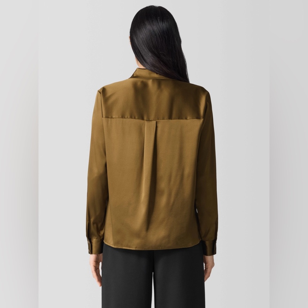 NWT Eileen Fisher Stretch Silk Charmeuse Classic Collar Shirt - Picture 3 of 10